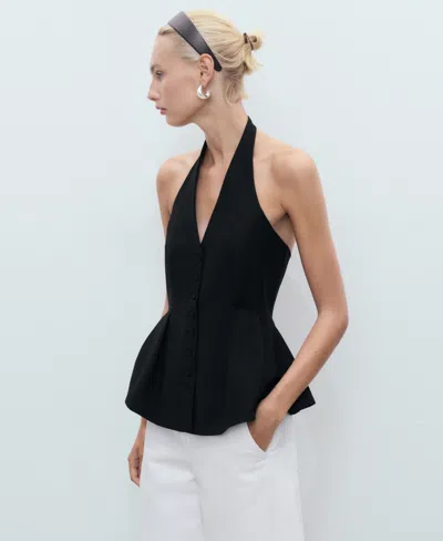 Mango Halter Peplum Vest In Black
