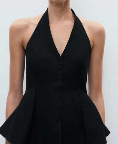 Mango Halter Peplum Vest In Black