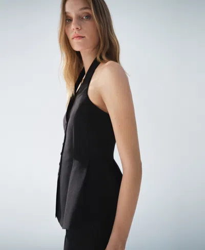 Mango Halter Peplum Vest In Black