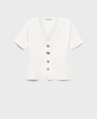 Mango Women's Jewel Button Knitted Cardigan In White