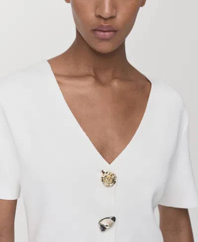 Mango Women's Jewel Button Knitted Cardigan In White