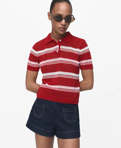 Mango Stripe Short Sleeve Polo Sweater In Red