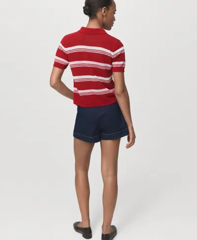 Mango Stripe Short Sleeve Polo Sweater In Red