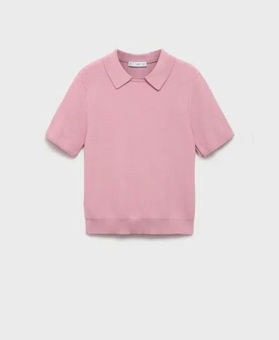 Mango Spread Collar Short Sleeve Sweater In Pink