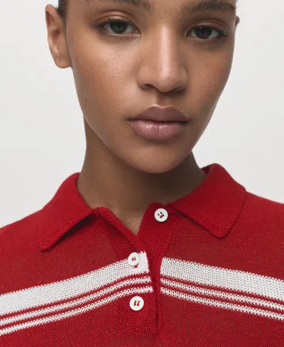Mango Stripe Short Sleeve Polo Sweater In Red
