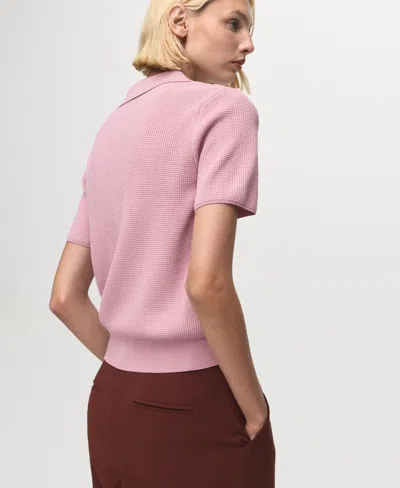 Mango Spread Collar Short Sleeve Sweater In Pink