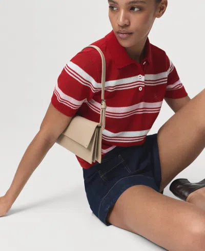 Mango Stripe Short Sleeve Polo Sweater In Red