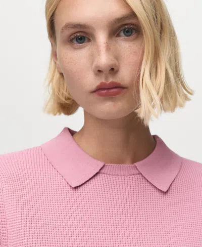 Mango Spread Collar Short Sleeve Sweater In Pink