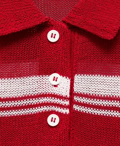 Mango Stripe Short Sleeve Polo Sweater In Red