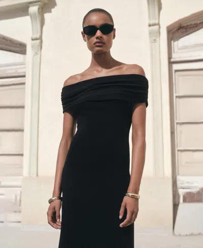 Mango Strapless Knitted Dress Black In Black