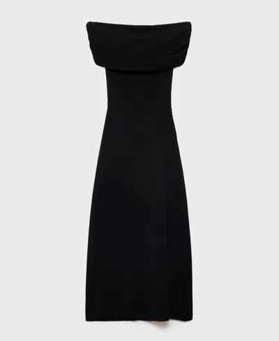 Mango Strapless Knitted Dress Black In Black