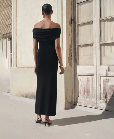 Mango Strapless Knitted Dress Black In Black