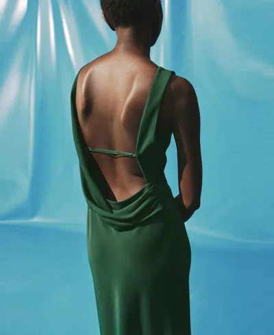Mango Midi-dress With Open Back Green In Green