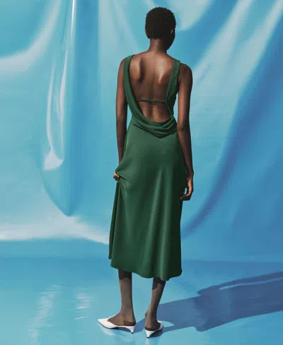 Mango Midi-dress With Open Back Green In Green