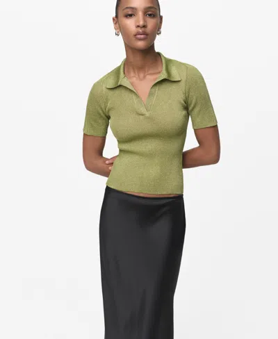 Mango Lurex Polo Neck Sweater Pastel Green In Green
