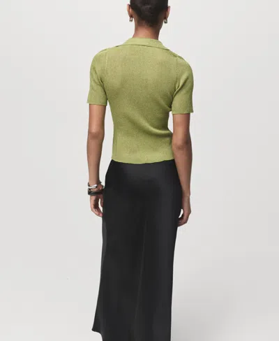 Mango Lurex Polo Neck Sweater Pastel Green In Green