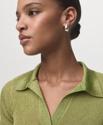 Mango Lurex Polo Neck Sweater Pastel Green In Green