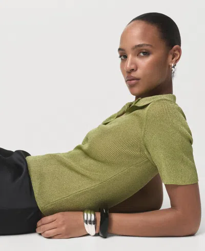 Mango Lurex Polo Neck Sweater Pastel Green In Green