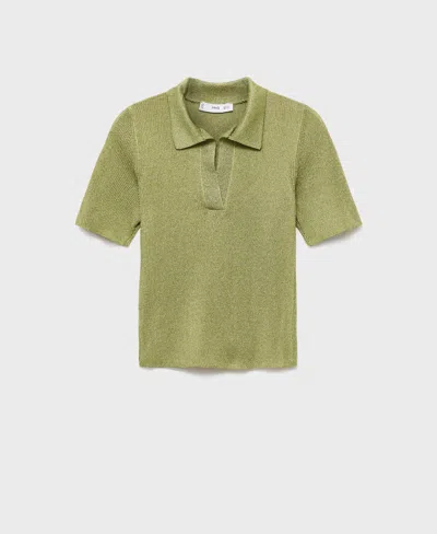 Mango Lurex Polo Neck Sweater Pastel Green In Green