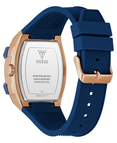Guess Men's Blue Rose Gold Tone Multi-function Watch, 44mm In Blue