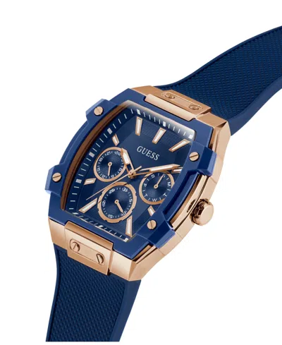 Guess Men's Blue Rose Gold Tone Multi-function Watch, 44mm In Blue