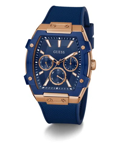 Guess Men's Blue Rose Gold Tone Multi-function Watch, 44mm In Blue