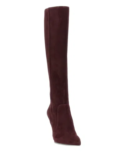 Stuart Weitzman Naomi Suede Kitten Tall Boots In Burgundy
