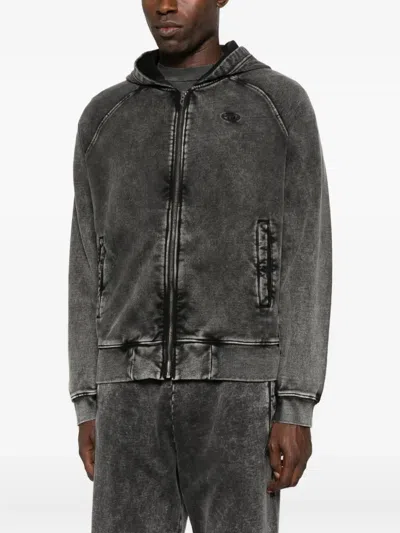 Diesel Grey Hoodie With All-over Faded Effect In Cotton Man In Gray