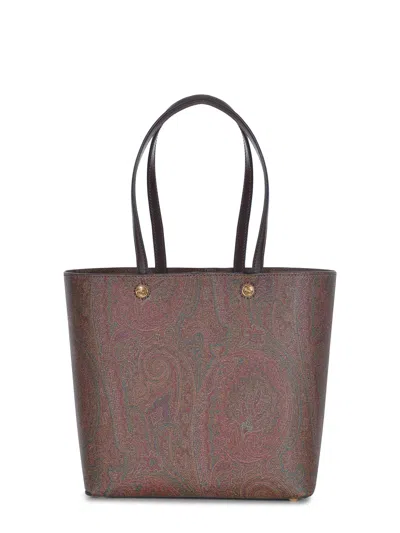 Etro Dark Brown Paisley Fabric Shopping L Bag