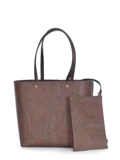 Etro Dark Brown Paisley Fabric Shopping L Bag
