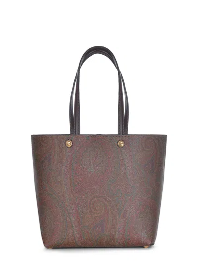 Etro Dark Brown Paisley Fabric Shopping L Bag