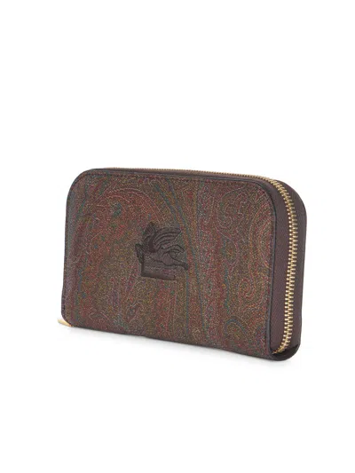 Etro Arnica And Leather Wallet In Brown