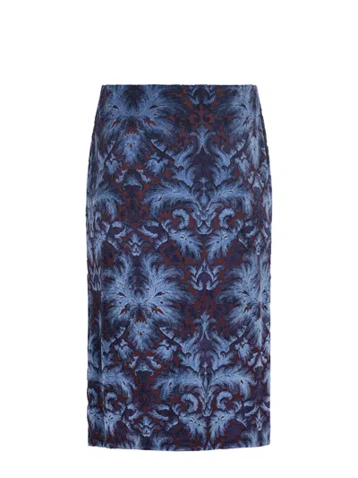 Etro Damask-pattern Velvet Midi Skirt In Multi