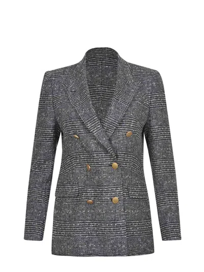 Tagliatore Tailored Double-breasted Jacket With Textured Plaid Pattern In Gray
