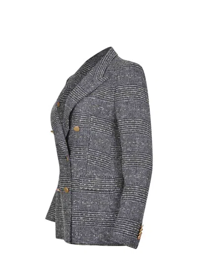 Tagliatore Tailored Double-breasted Jacket With Textured Plaid Pattern In Gray