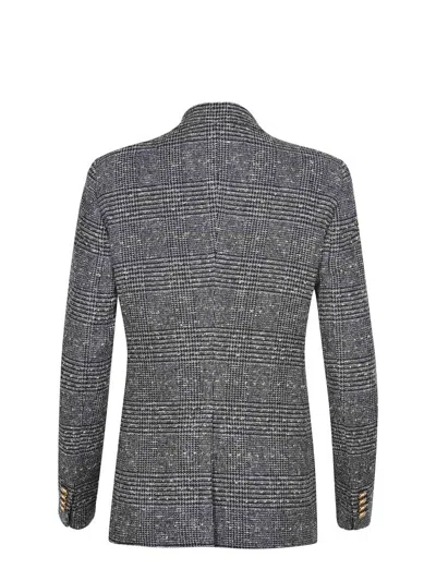 Tagliatore Tailored Double-breasted Jacket With Textured Plaid Pattern In Gray