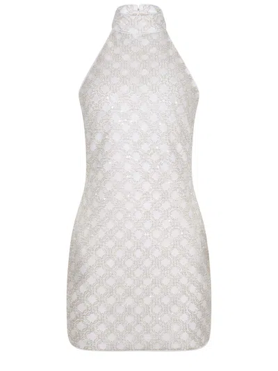 Rotate Birger Christensen Cream Mini Dress With All-over Sequins And Halter Neck In Neutral