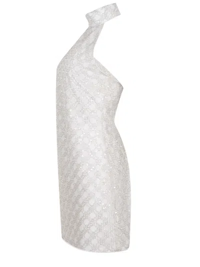 Rotate Birger Christensen Cream Mini Dress With All-over Sequins And Halter Neck In Neutral