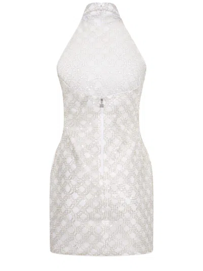 Rotate Birger Christensen Cream Mini Dress With All-over Sequins And Halter Neck In Neutral