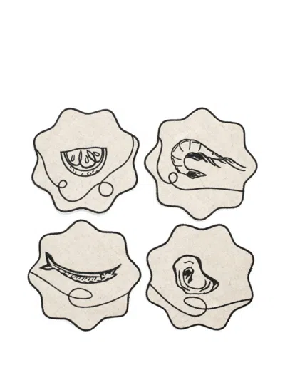 Misette Line Drawing Linen Coasters (set Of Four) In Neutral