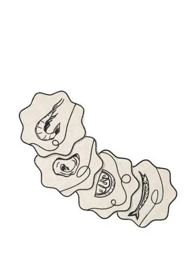 Misette Line Drawing Linen Coasters (set Of Four) In Neutral