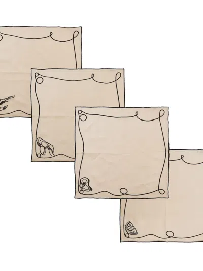 Misette Line-drawing Linen Napkins (set Of Four) In Neutral