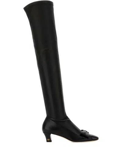 Valentino Over-the-knee Stiletto Bow Detail Boots In Black