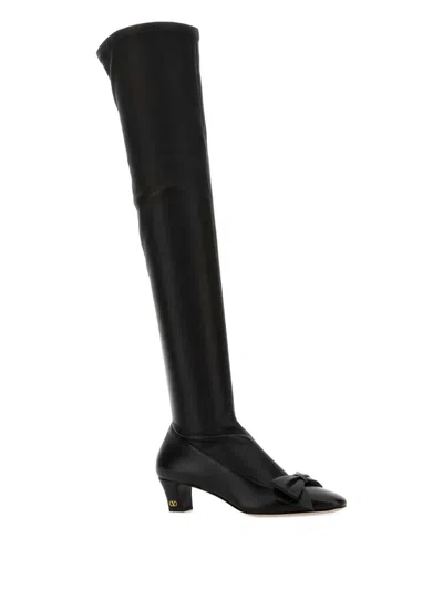 Valentino Over-the-knee Stiletto Bow Detail Boots In Black