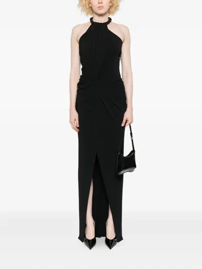 Amen Maxi Dress With American Torchons And Draped Design In Black