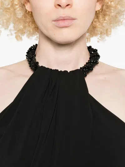 Amen Maxi Dress With American Torchons And Draped Design In Black