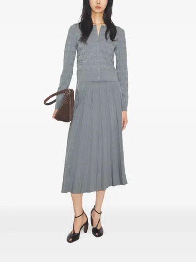 Tory Burch T-monogram Midi Pleated Skirt In Gray