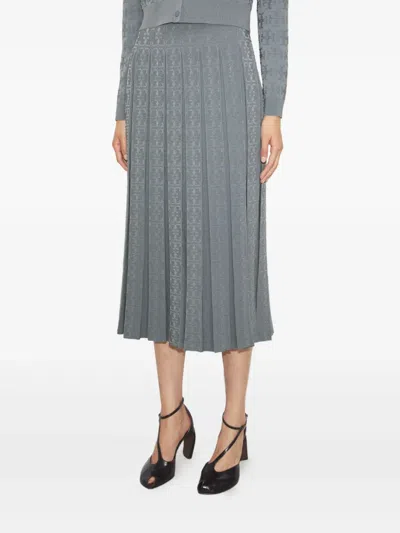 Tory Burch T-monogram Midi Pleated Skirt In Gray