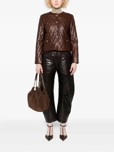 Nili Lotan Amy Cropped Quilted Leather Jacket In Brown