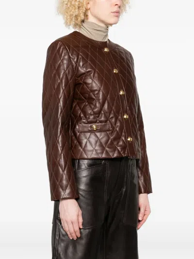 Nili Lotan Amy Cropped Quilted Leather Jacket In Brown